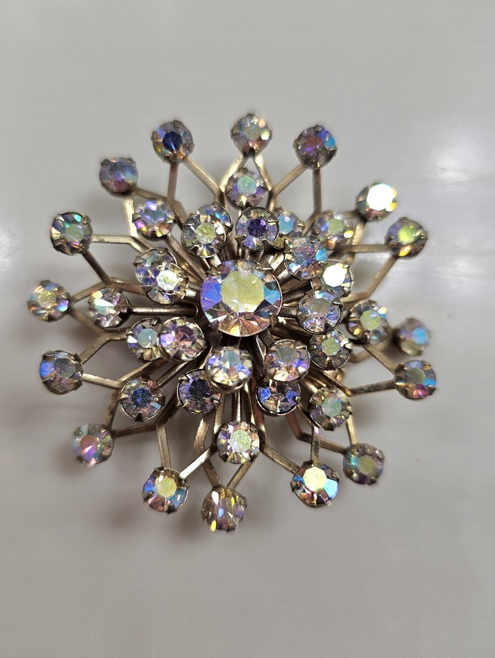 Vintage Aurora Borealis Crystal Starburst Brooch